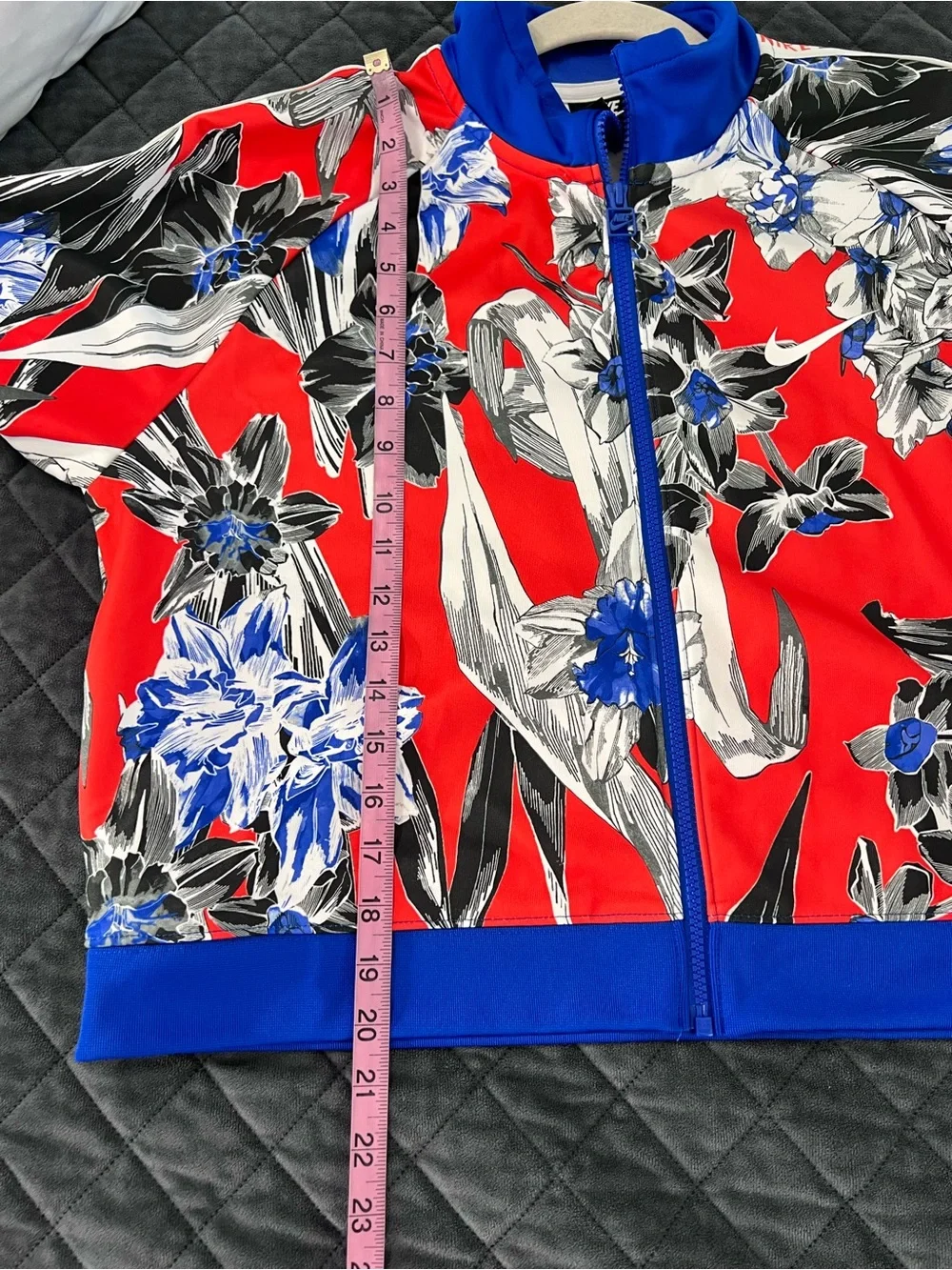 Nike Red Floral Track Jacket with Blue Trim